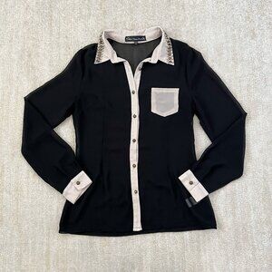 3 for $6 Mela Loves London Embellished Flowy Button Up Sheer Blouse Top